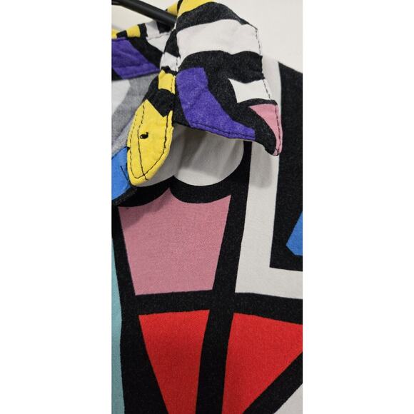 Big Dart Shirt Womens Sz 38 M Geometric Art Blouse 80s Retro Button Up Abstract - Picture 5 of 11